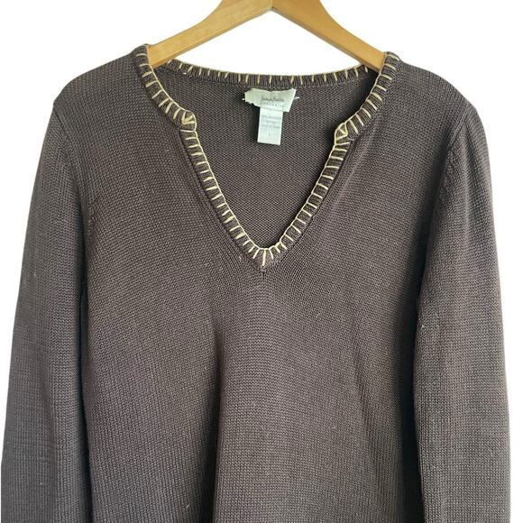 Neimen Marcus Women Tunic Sweater L Brown Embroider Trim Boho Retro Hippie Beach - Picture 11 of 11